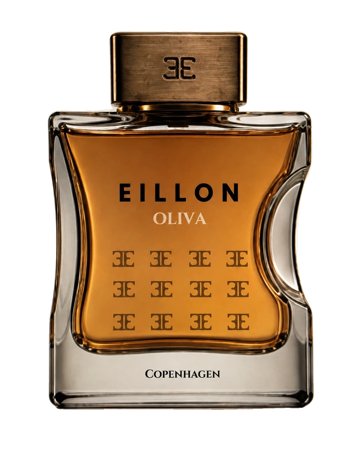 Oliva perfume bottle on an olive-stone field.