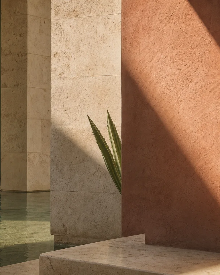 Sun-warmed limestone, dry grass and cactus skin in muted ochre light.
